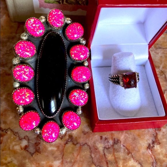 💚Native American Onyx Opal Ring 9 - Picture 3 of 6